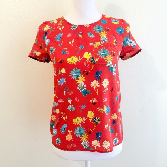 Sezane Tops - G. KERO x SEZANE WARRY ORANGE FLORAL PRINT SILK BLOUSE